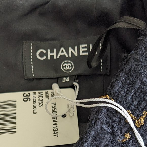 Chanel Skirt Black+Gold Fantasy Tweed Lambskin Trimmed Logo Side + Pocket Zipper - Picture 12 of 16